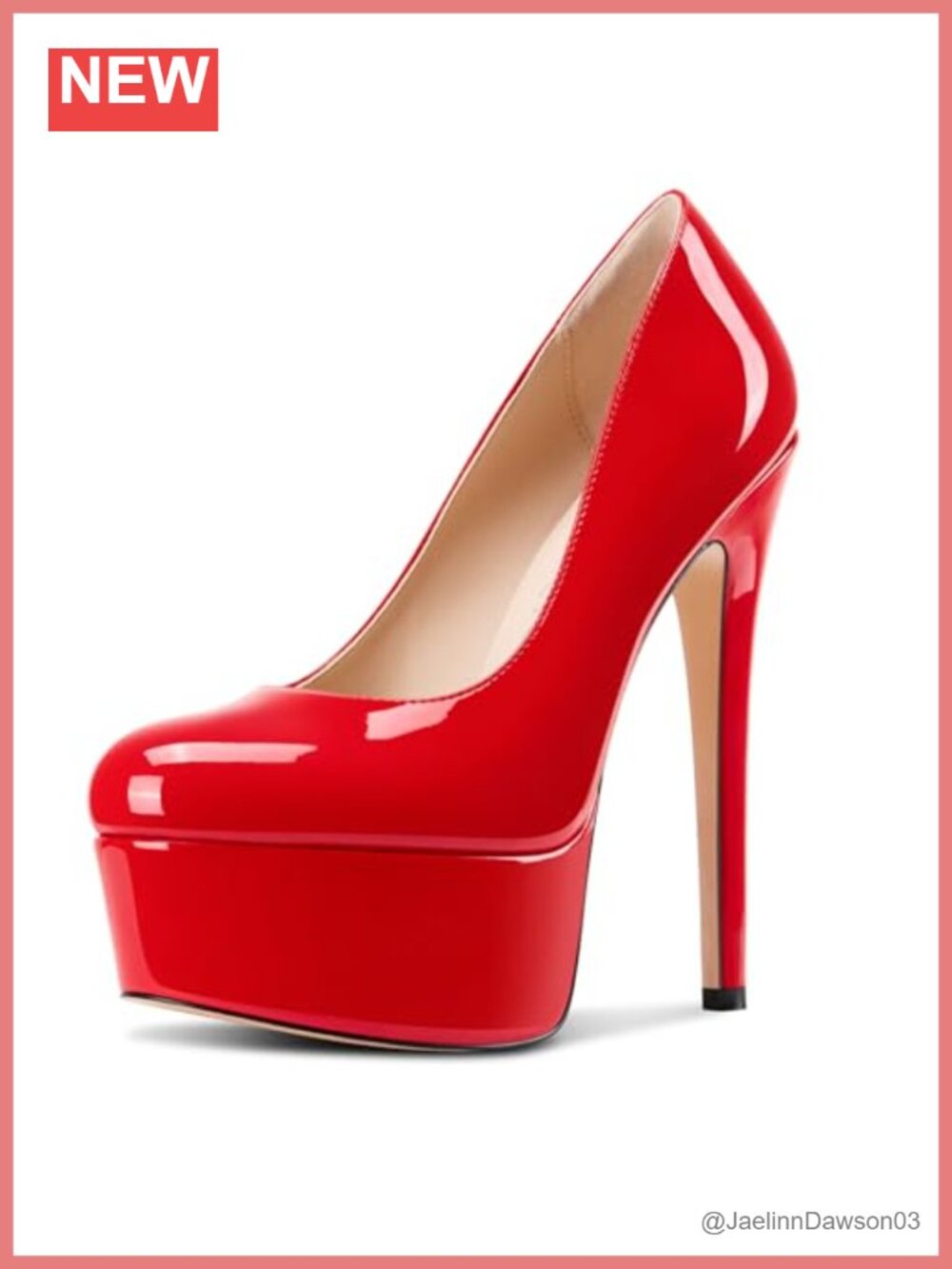 Stiletto Platform Heels Round Toe Party Pumps Slip-on Patent Leather 5.9 Inch